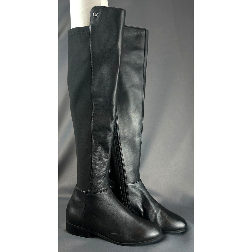 Michael Kors Black Round Toe Zip-Up Fabric + Leather Riding Boot Size 5.5 M NEW